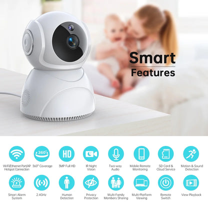 2K Indoor Security Camera for Baby Monitor, Dog Camera with Motion Detection, 2-Way Audio & Night Vision, Wifi Nanny Camera with Safety Alerts, Cloud & SD Card Storage